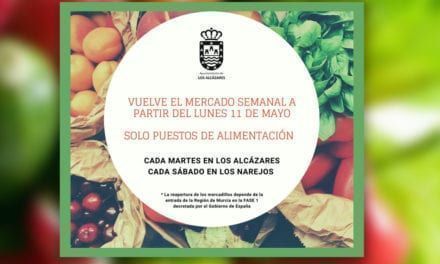 El mercado semanal en Los Alcázares y Los Narejos se reanuda solo con puestos de alimentación en la fase 1