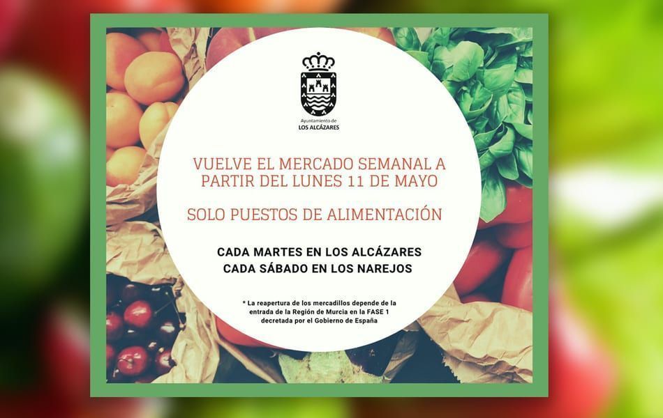 El mercado semanal en Los Alcázares y Los Narejos se reanuda solo con puestos de alimentación en la fase 1