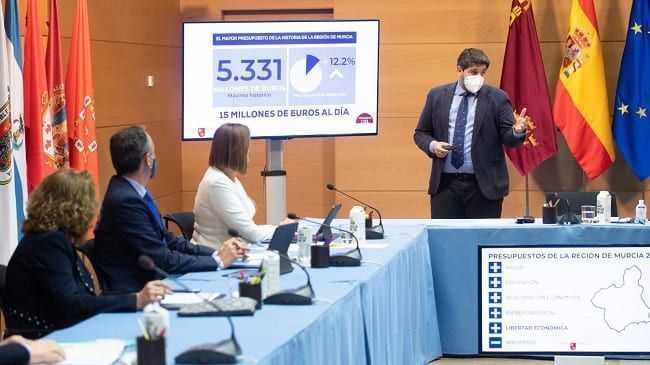 Los Presupuestos regionales de Murcia asciende a la cifra récord de 5.331 millones de euros