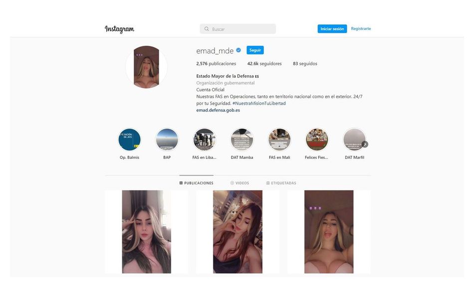 La cuenta oficial de Instagram del Estado Mayor de la Defensa @emad_mde se llena de fotos eróticas