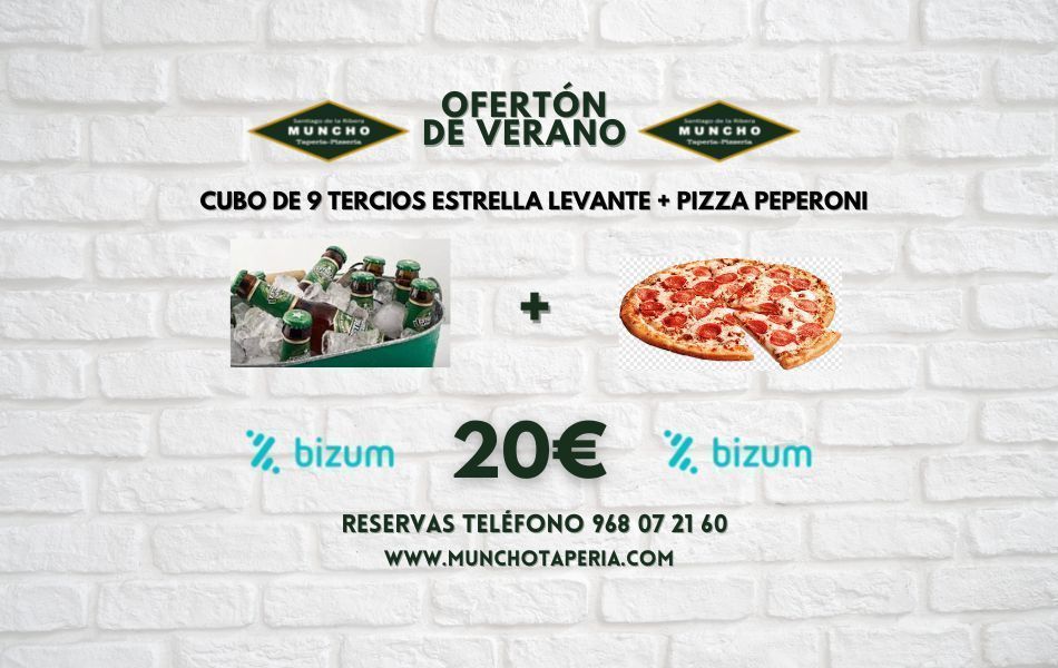 Muncho Taperia Pizzeria: Ofertón cubo de 9 tercios Estrella Levante más una pizza pepperoni 20 euros